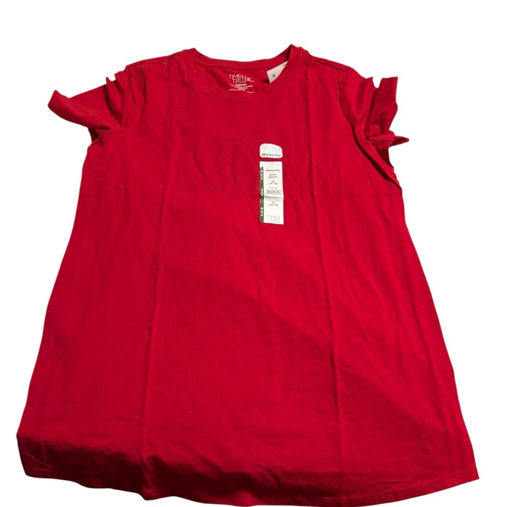 Brand NWT Time & Tru Maternity Red Shirt Sleeves Stretch Scoop Neck Sz XL